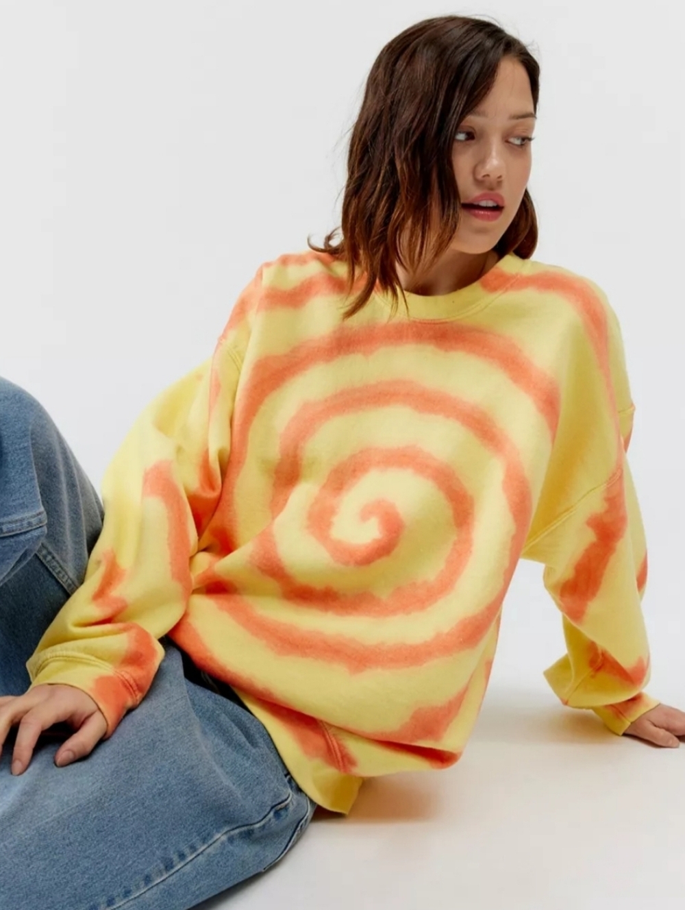 287. NWT - URBAN RENEWAL Remade Yellow & Orange Spiral Dye Oversized Sweatshirt